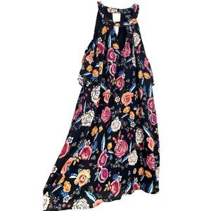 Lily Rose WomenCold Shoulder Short Sleeve Floral Shift Dress Black/Multi L